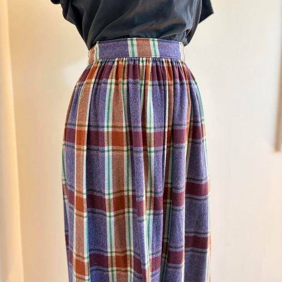 Vintage 60s wool plaid pleated skirt cottagecore retro academia antique 50s XS - Picture 4 of 11